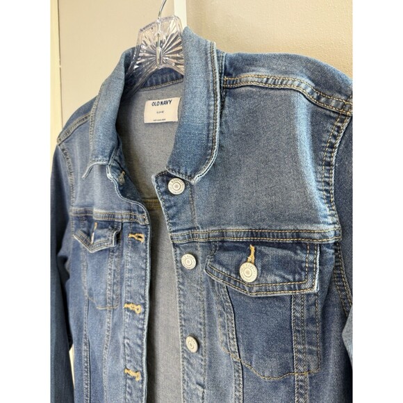 Old Navy Kids Denim Jacket XL 14-16 Classic Blue Jean Trucker Style Stretch - Picture 7 of 8